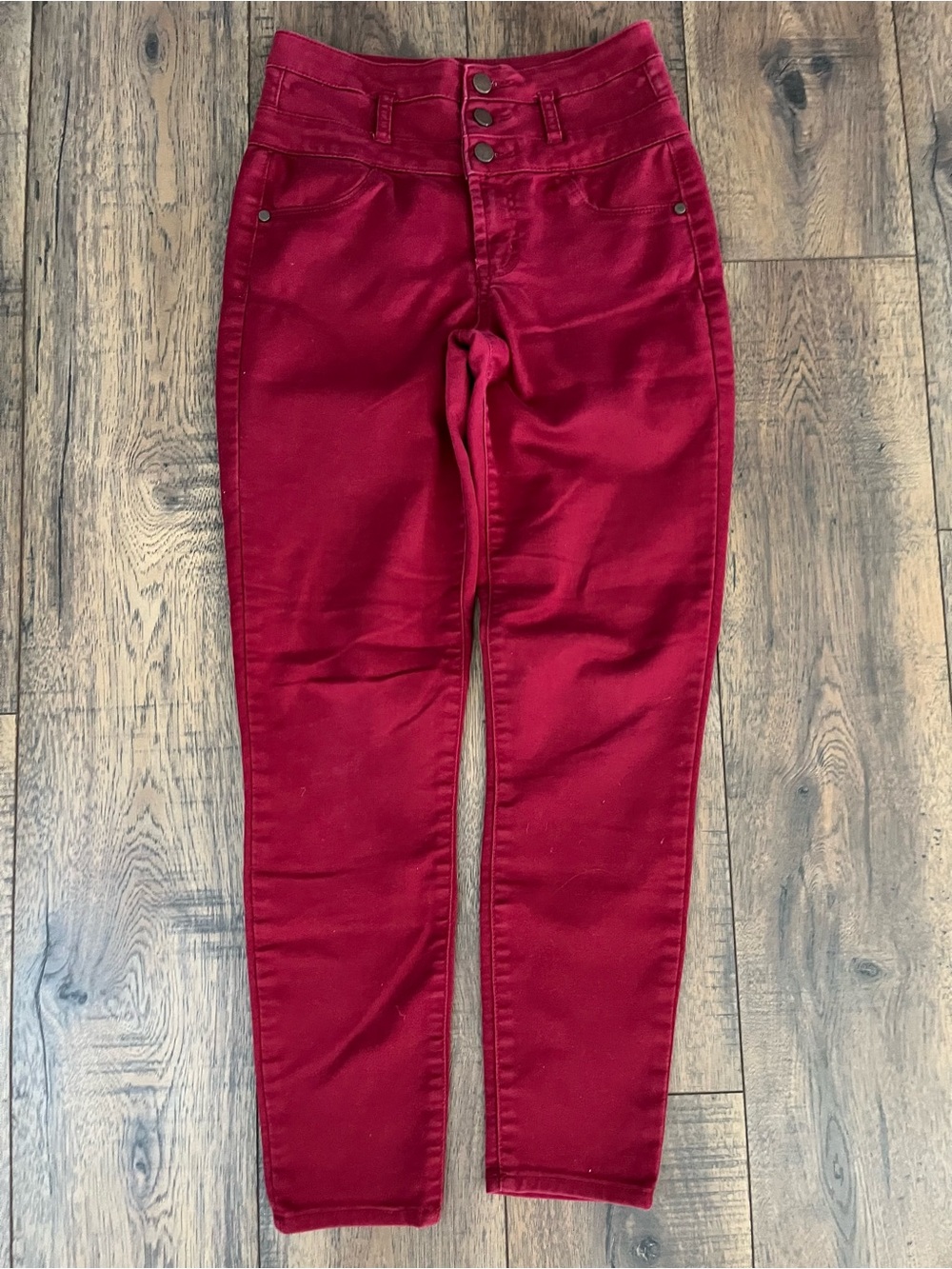 Harper High-Rise Deep Red Jeans with Triple-Button Waist